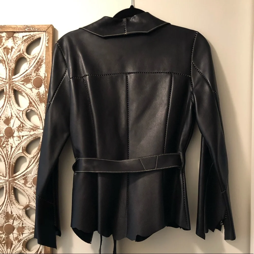 Joie Genuine Leather Belted Blazer Jacket – Black - Picture 11 of 13